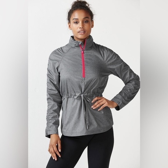 Fabletics Gray Hooded Jacket with Pink Accents Xl Water Resistant - Picture 1 of 8